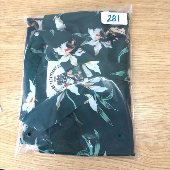 Savage Tacticians Men’s Medium Green Military Hula Girl Hawaiian Shirt Button Up - Picture 7 of 7